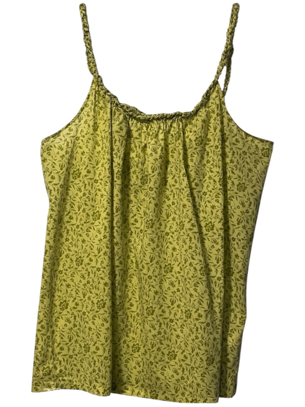 GAP Green Floral Cami Tank Top Large Boho Adjustable Braided Strap Sleeveless